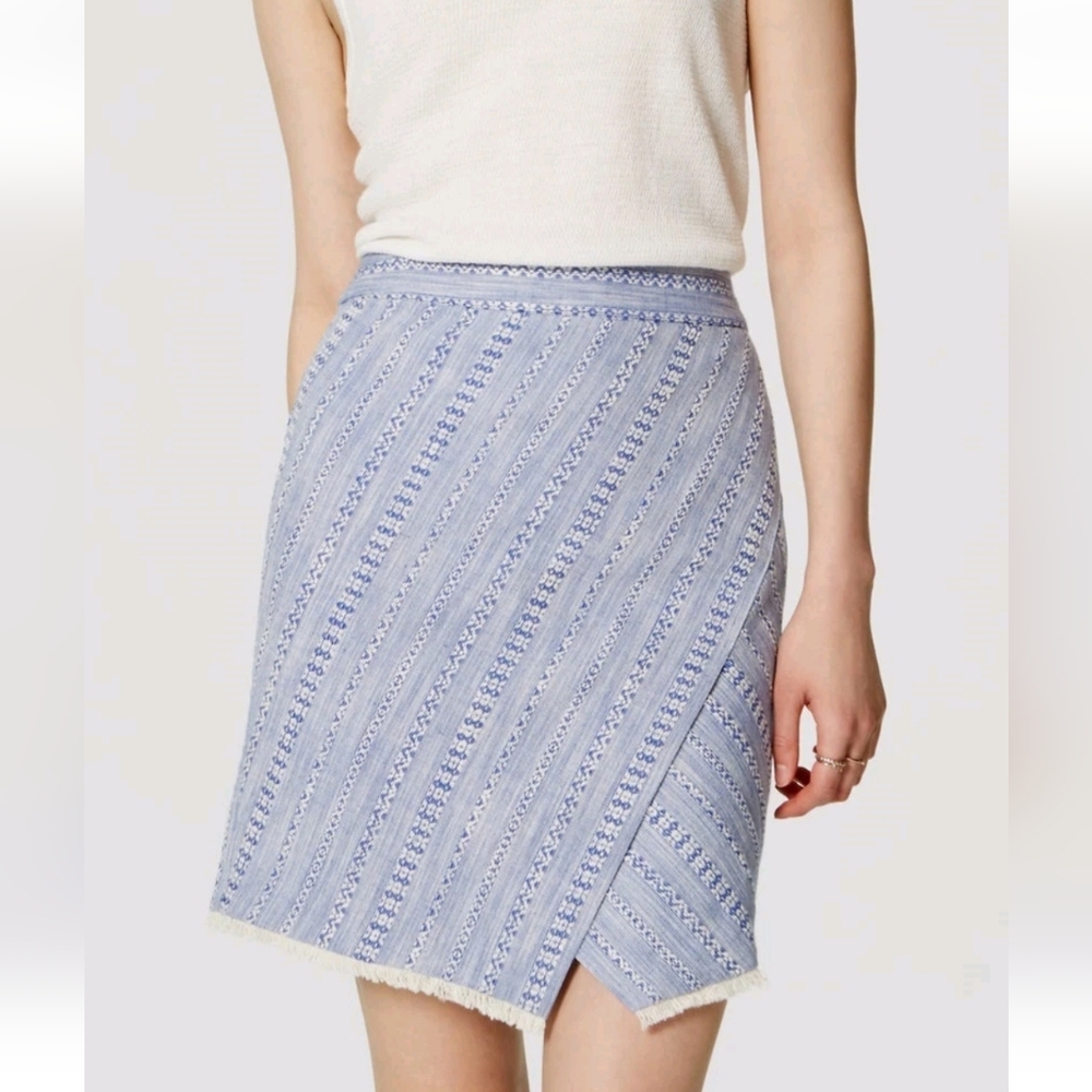 Ann Taylor LOFT Striped Wrap Skirt Size 4 Blue